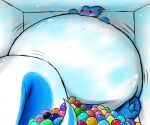  2015 anthro belly belly_expansion big_belly blue_body blush bodily_fluids claws egg egg_inflation eggnant embarrassed excessive_eggs expansion firo_(firolina) firolina fumes hand_on_stomach herm horn huge_tail hyper hyper_belly hyper_pregnancy inflation inside intersex motion_lines multicolored_egg oviposition pregnant scent_dragon solo sweat sweatdrop thick_tail tight_space white_body 