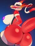  absurd_res anthro anus big_breasts blush breasts butt female fire genitals hi_res looking_at_viewer nintendo nipples nude pokemon pokemon_(species) presenting pukemilked pussy scalie skeledirge smile solo thick_thighs video_games 