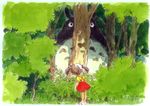  forest ghibli hide_and_seek kusakabe_mei leaves tonari_no_totoro totoro traditional_media trees watercolor whiskers 