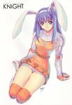  animal_ears armor bunny_ears character_name duplicate hairband highres jpeg_artifacts knight knight_(ragnarok_online) long_hair panties purple_eyes purple_hair ragnarok_online solo tanaka_takayuki thighhighs underwear white_background 