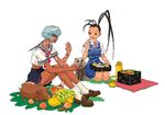  banana capcom dark_skin elena_(street_fighter) food fruit ibuki_(street_fighter) multiple_girls picnic ponytail school_uniform serafuku street_fighter street_fighter_iii_(series) tanuki 