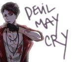  black_hair blood bruise capcom dante dante_(dmc:_devil_may_cry) devil_may_cry dmc:_devil_may_cry fingerless_gloves gloves injury jewelry male male_focus necklace red_eyes scar shirt trench_coat trenchcoat white_shirt 