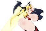 armband artist_request ass belt blonde_hair blush curvy fate_testarossa gigantic_breasts hair_ribbon huge_ass large_areola mahou_shoujo_lyrical_nanoha puffy_nipples red_eyes stick_nipples sword thick_thighs thighhighs twintails wide_hips 