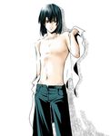  1boy black_hair hikaru_no_go male male_focus shirtless short_hair solo touya_akira undressing white_background 