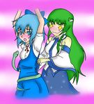  charlie_shay cirno kochiya_sanae multiple_girls non-web_source self_upload snake touhou 