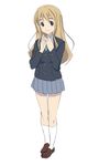  akira02 akira_(coffee_curry) blonde_hair blue_eyes female full_body k-on! kotobuki_tsumugi long_hair school_uniform simple_background skirt smile solo white_background 