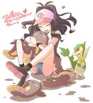  baseball_cap brown_hair denim denim_shorts hat janobii maggyo nu_(ukskuj) pokemon pokemon_(game) pokemon_black_and_white pokemon_bw servine shorts stunfisk touko_(pokemon) white_(pokemon) 