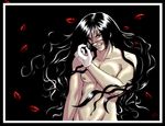  alucard alucard_(hellsing) artist_request black_hair fang glasses gloves hellsing long_hair male muscle nude red_eyes solo vampire 