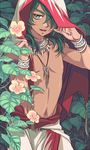  artist_request bad_id bjorn_kyle chest dark_skin flower green_eyes green_hair hair_over_one_eye hedge inazuma_eleven inazuma_eleven_(series) jewelry leaf leaves lizzydom male male_focus nature solo 