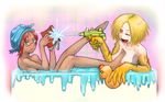  barefoot bath breasts feet futaba_channel kyuuki legs monster_girl nijiura_maids nipples nude reading rubber_duck toes toukotsu water water_gun 