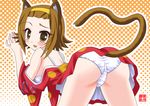  animal_ears ass bare_shoulders bent_over blush bow bra brown_eyes brown_hair cat_ears cat_tail embarrassed headband japanese_clothes k-on! kimono lingerie open_mouth panties pixiv_thumbnail resized short_hair tail tainaka_ritsu underwear white_bra white_panties 