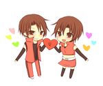  brown_eyes brown_hair chibi couple genderswap hair heart meiko meito short_hair translated translation_request vocaloid 