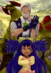  beard crossed_arms dark_skin facial_hair gloves gym_leader haxorus iris_(pokemon) ononokusu pokemon pokemon_(game) pokemon_black_and_white pokemon_bw purple_hair shaga shaga_(pokemon) white_hair yellow_eyes 