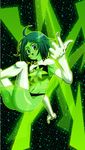  1girl breasts cleavage cleavage_cutout dc_comics elbow_gloves female gloves green_eyes green_hair green_lantern green_lantern_(series) green_skin jade_(dc) jennifer-lynn_hayden kikisuke_t midriff night night_sky short_hair sky solo space thighhighs white_legwear white_thighhighs 