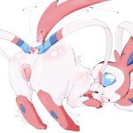  absurd_res aka_leopard animal_genitalia animal_pussy anus blue_eyes butt canine_pussy eeveelution female feral generation_6_pokemon genitals hi_res looking_at_viewer nintendo one_eye_closed open_mouth pokemon pokemon_(species) pussy simple_background solo sylveon video_games white_background white_body 