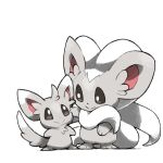  :&gt; blacknirrow bright_pupils brown_eyes cinccino closed_mouth english_commentary evolutionary_line hand_on_another&#039;s_face looking_at_another minccino no_humans pokemon pokemon_(creature) simple_background smile split_mouth standing white_background white_pupils 