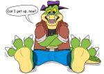  2021 3_toes alligator alligatorid anthro biped bottomwear brok_(character) brok_the_investigator clothing crocodilian english_text feet foot_fetish green_body hat headgear headwear hi_res jolly_the_lizard jollyville pants reptile scalie shirt sitting solo text toes topwear 