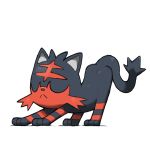  :&lt; blacknirrow closed_eyes closed_mouth english_commentary litten no_humans pokemon pokemon_(creature) simple_background solo split_mouth stretching white_background 