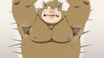  2022 anthro armpit_hair bodily_fluids body_hair brown_body dragon_quest eto1212 hi_res kemono lying male mammal moobs musk nipples orc_(dragon_quest) overweight overweight_male solo square_enix suid suina sus_(pig) sweat video_games wild_boar 