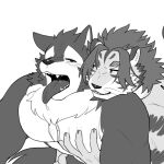  anthro breke canid canine canis chuurow duo felid groping_chest groping_from_behind lifewonders male male/male mammal muscular muscular_anthro muscular_male nomad_(tas) offscreen_sex pantherine pecs tiger tokyo_afterschool_summoners video_games wolf 