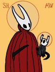  4chan ambiguous_gender anthro arthropod black_body black_eyes carrying_partner christianity duo female hollow_knight hornet_(hollow_knight) humanoid larger_female male orthodox_christianity portrait protagonist_(hollow_knight) religion sitting_on_arm size_difference team_cherry unknown_artist vessel_(species) video_games 