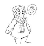 anthro baggy_clothing beanie clothed clothing dinosaur erin_(snoot_game) female hat headgear headwear monochrome orange_bongo reptile scalie scarf sketch snoot_game_(fan_game) solo thought_bubble video_games winter winter_coat 