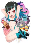  1girl 774_inc. armpits bangs beltbra black_hair blue_hair blue_panties blue_socks brain buren commentary_request demon_girl demon_horns demon_tail eye_of_providence fang flat_chest full_body highleg highleg_panties highres horns long_hair looking_at_viewer multicolored_hair open_mouth panties pointy_ears red_eyes shishio_chris snake_wine socks solo strong_zero sugar_lyric tail tongue tongue_out trash_bag two-tone_hair underwear virtual_youtuber white_background worm 
