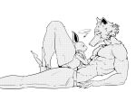  abs absurd_res anthro beastars canid canine canis clothed clothing duo female furry_bb greyscale haru_(beastars) hi_res lagomorph legoshi_(beastars) leporid male male/female mammal monochrome muscular muscular_male pecs rabbit topless wolf 