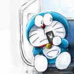  1:1 2019 anthro bell blue_body blue_fur cellphone collar domestic_cat doraemon doraemon_(character) felid feline felis front_view fur holding_object holding_phone machine male mammal mouth_closed mt_tg phone pouch_(anatomy) red_collar red_nose robot shaded sitting smartphone solo whiskers white_body white_fur 