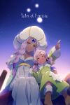  2girls aged_down breasts cleavage dark-skinned_female dark_skin dress echo_(circa) hat long_hair meredy_(tales) multiple_girls open_mouth purple_eyes purple_hair shizel smile star_(sky) tales_of_(series) tales_of_eternia twintails 