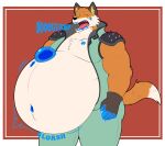  5_fingers absurd_res anthro belly big_belly big_muscles bloated blue_slime bodysuit burping canid canine chest_tuft clothed clothing countershade_torso countershading epic_games fangs fennix_(fortnite) fingers fortnite fox fur gloves handwear hi_res hidi inflation male mammal motion_lines musclegut muscular muscular_anthro muscular_male onomatopoeia open_clothing open_mouth open_topwear orange_background orange_body orange_fur orange_sclera overweight overweight_anthro overweight_male pecs pink_tongue simple_background skinsuit slime_in_navel sloshing_belly solo sound_effects spiked_shoulderpads teeth text tight_clothing tongue topwear tuft video_games yellow_eyes 