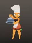  3d_(artwork) animated anthro apron chef_hat clothed clothing cooking_with_tracy digital_media_(artwork) english_text female hat headgear headwear looking_at_viewer low_poly orange_body plate pupils simple_background slit_pupils solo text tracy_(cwt) unknown_artist video_games 