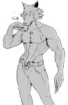  abs absurd_res anthro beastars canid canine canis clothed clothing furry_bb greyscale hi_res legoshi_(beastars) male mammal monochrome muscular muscular_male pecs solo topless wolf 
