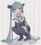  1girl ? @_@ aqua_eyes aqua_hair breasts cleavage detached_sleeves hatsune_miku highres long_hair necktie o_(jshn3457) open_clothes simple_background sitting small_breasts solo twintails vocaloid white_background 