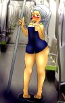  anthro black_eyes blush blush_lines bodily_fluids breasts canid canine canis cleavage clothed clothing covering covering_self domestic_dog embarrassed female fur hi_res ima_thing mammal metro pole rapid_transit shiba_inu solo spiral_eyes spitz subway sweat sweatdrop tan_body tan_fur thick_thighs towel towel_on_head wavy_mouth wet wide_hips 