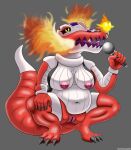  absurd_res anthro breasts crouching female fire genitals heartlessangel3d hi_res microphone nintendo pokemon pussy skeledirge solo video_games 