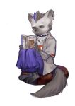  2019 anthro arknights book bottomwear claws clothing collar ear_piercing eyebrow_piercing facial_piercing fur grey_body grey_fur hair holding_object hyaenid hypergryph looking_at_object male mammal multicolored_body multicolored_fur multicolored_hair pants piercing pillow reading reading_book shirt simple_background sitting sitting_on_pillow solo spot_(arknights) spots spotted_body spotted_fur spotted_hyena studio_montagne topwear two_tone_body two_tone_fur two_tone_hair video_games xianyud 