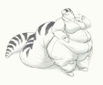 anthro belly big_belly black_and_white bottomwear breasts california_kingsnake cettus clothing dress_shirt female hi_res maeve_gibson monochrome obese obese_anthro obese_female overweight overweight_anthro overweight_female pants reptile scalie shirt sketch snake solo standing striped_body stripes suspenders thick_tail topwear 