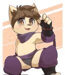  abstract_background anthro blush bottomwear brown_eyes brown_hair bulge clothed clothing crotchless_bottomwear crotchless_clothing crotchless_pants fur gloves hair handwear hi_res kennen_(lol) league_of_legends looking_at_viewer male navel pants partially_clothed riot_games scarf smile smite_(artist) solo spread_legs spreading tan_body tan_fur topless underwear video_games yordle 