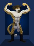  abs anthro balls barnkatarts beard belt_buckle big_balls big_penis boots clothing cowboy cowboy_boots cowboy_hat cowboy_outfit facial_hair felid flexing flexing_bicep flexing_both_biceps footwear genitals hat headgear headwear hi_res huge_balls huge_penis humanoid_genitalia humanoid_penis hyper hyper_balls hyper_genitalia hyper_penis jaguar male mammal muscular mustache pantherine pecs penis purplefloyd smile smirk smirking_at_viewer solo 