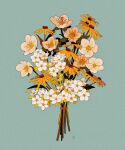  bouquet calendula commentary english_commentary flower highres leaf libbyframe no_humans original plant signature simple_background still_life white_flower yellow_flower 