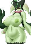  abdominal_bulge absurd_res anthro blush breasts female genitals green_body half-closed_eyes hi_res looking_at_viewer meowscarada morganmox narrowed_eyes nintendo nipples pokemon pokemon_(species) pussy simple_background thick_thighs tongue tongue_out video_games white_background 