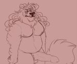  anonymous_artist anthro arm_fur balls big_penis canid canine canis chin_tuft domestic_dog eyewear facial_tuft floppy_ears fluffy fluffy_tail fur genitals glasses hair knot long_fur long_hair long_tail male mammal musclegut neck_tuft nipples penis small_balls solo tall tuft 
