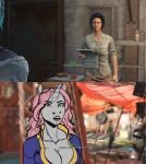  anthro bethesda_softworks bodysuit breasts cleavage clothed clothing dialogue duo equid equine fallout female female/female hi_res horn human katerezonate mammal rosie_(roselynn_meadow) scene_parody skinsuit tight_clothing unicorn vault_suit video_games 