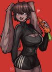  absurd_res anthro big_ears carrot cleavage_cutout clothed clothing elyzalizah female food hi_res lagomorph leporid mammal plant rabbit solo vegetable 