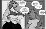  16:10 abs anthro big_breasts bodily_fluids breasts dialogue english_text female fish huge_breasts larger_female male mammal marine mature_female monochrome nimzy nipples shark size_difference smaller_male sweat text widescreen 