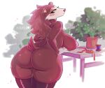  animal_crossing anthro big_breasts big_butt biped blush breast_rest breasts brown_body brown_fur brown_hair butt clothing countershade_fur countershading eulipotyphlan eyelashes female flower freckles fur furniture gloves_(marking) hair hedgehog huge_breasts leaning_on_table legwear long_hair looking_at_viewer looking_back mammal markings nintendo nipples nude petals plant plant_pot rear_view ribbons sable_able signature simple_background solo standing stockings table text thick_thighs thigh_highs thread url video_games white_background wide_hips yakoalyarin 