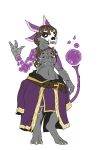  absurd_res avali belt bone brown_hair clothing digitigrade grey_body hair harness hi_res kess_maida male pose prosthetic prosthetic_limb purple_body purple_goo quidhansed robe skull skull_head slime solo 