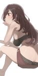  black_bra black_panties bra breasts brown_hair highres hiroki_(yyqw7151) idolmaster idolmaster_shiny_colors long_hair looking_away panties simple_background tsukioka_kogane underwear white_background 