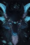  2022 ambiguous_gender black_body black_fur blue_eyes blue_nose digital_media_(artwork) dragon feral fur furred_dragon headshot_portrait hi_res horn portrait solo tatiilange whiskers 